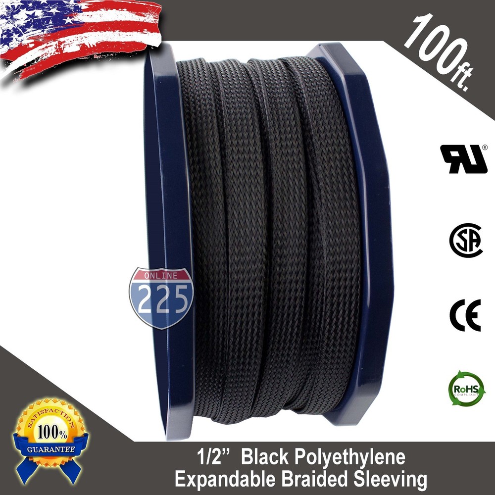 100 FT 1/2″ Black Expandable Wire Cable Sleeving Sheathing Braided Loom Tubing