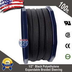 100 FT 1/2″ Black Expandable Wire Cable Sleeving Sheathing Braided Loom Tubing