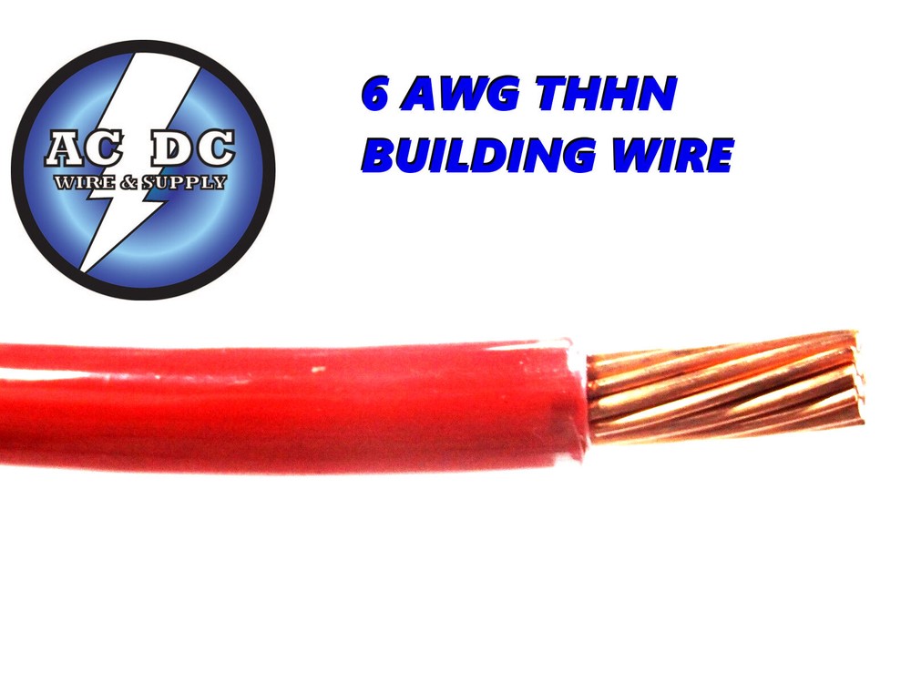 THHN 6 AWG GAUGE RED NYLON PVC STRANDED COPPER BUILDING WIRE 125′