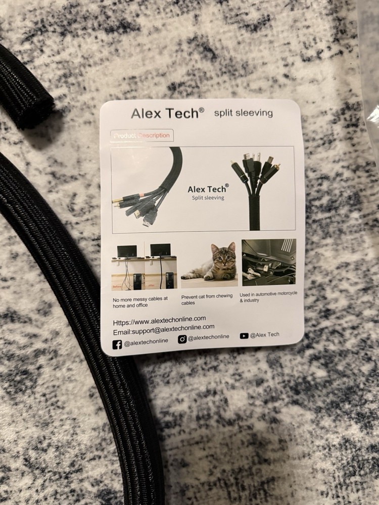 Alex Tech Approx 7’ – 1 Inch Cord Wire Loom Tubing Cable Braided Split Sleeve