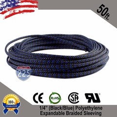 50 FT 1/4″ Black Blue Expandable Wire Sleeving Sheathing Braided Loom Tubing US