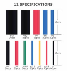 560 PCS. 2:1 HEAT SHRINK TUBING TUBE SLEEVING WRAP CABLE WIRE 5 COLORS 12 SIZES