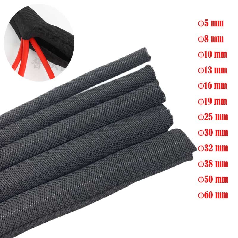 Braided Wire Wrap Cord Cable Sock Protection Sheath Wire Harness 5-60mm Black