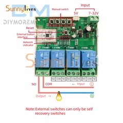 Smart WiFi Bluetooth Wireless Relay Switch Module 2.4G 1/2/4CH DC7-32V/AC85-250V
