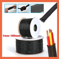 PET Black Braided Cable Sleeving 1-100mm Expandable Wire Harness Auto Sheathing