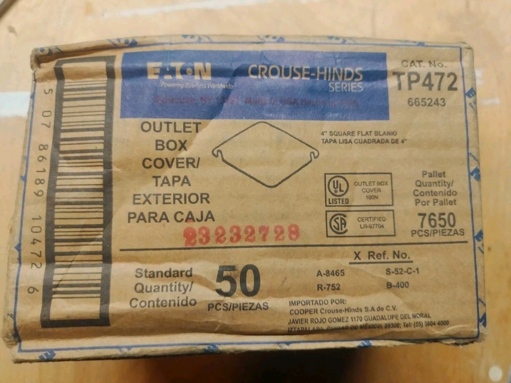 50 PACK Eaton Crouse-Hinds TP472 4″ Square Flat Blank For Outlet Box Cooper New