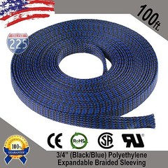 100 FT 3/4″ Black Blue Expandable Wire Sleeving Sheathing Braided Loom Tubing US
