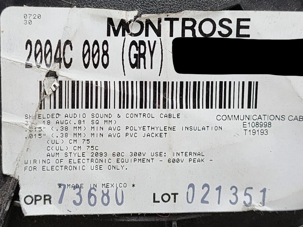 Montrose 2004C 18/3C Shielded Audio/Sound/Control Cable=Belden 8770 Gray /25ft