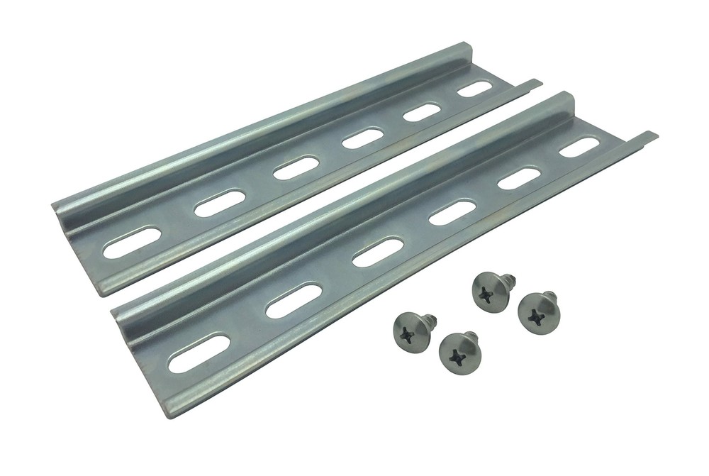 Shopcorp Slotted Steel Zinc Plated DIN Rail, 35mm x 6in – 2 Pieces with 4 Screws