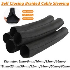 Auto Self Closing Braided Cable Sleeving Black Wire Harness Sheathing 5mm-60mm