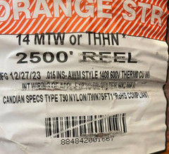 Republic Wire 14 THHN 2500′ REEL E167613 ORANGE SOLID Wire Spool