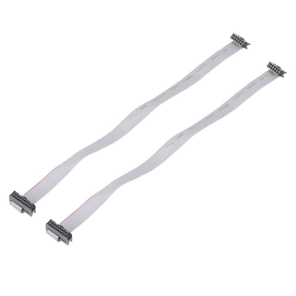 2pcs 2.54mm Pitch IDC 10 to 16 Pins Dual Female Flat Ribbon Cable 30cm Grey
