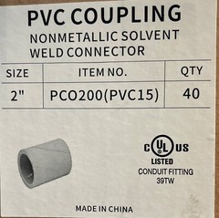2″ PVC Standard Coupling for Sch 40 Rigid NM Conduit UL Listed 100 pc