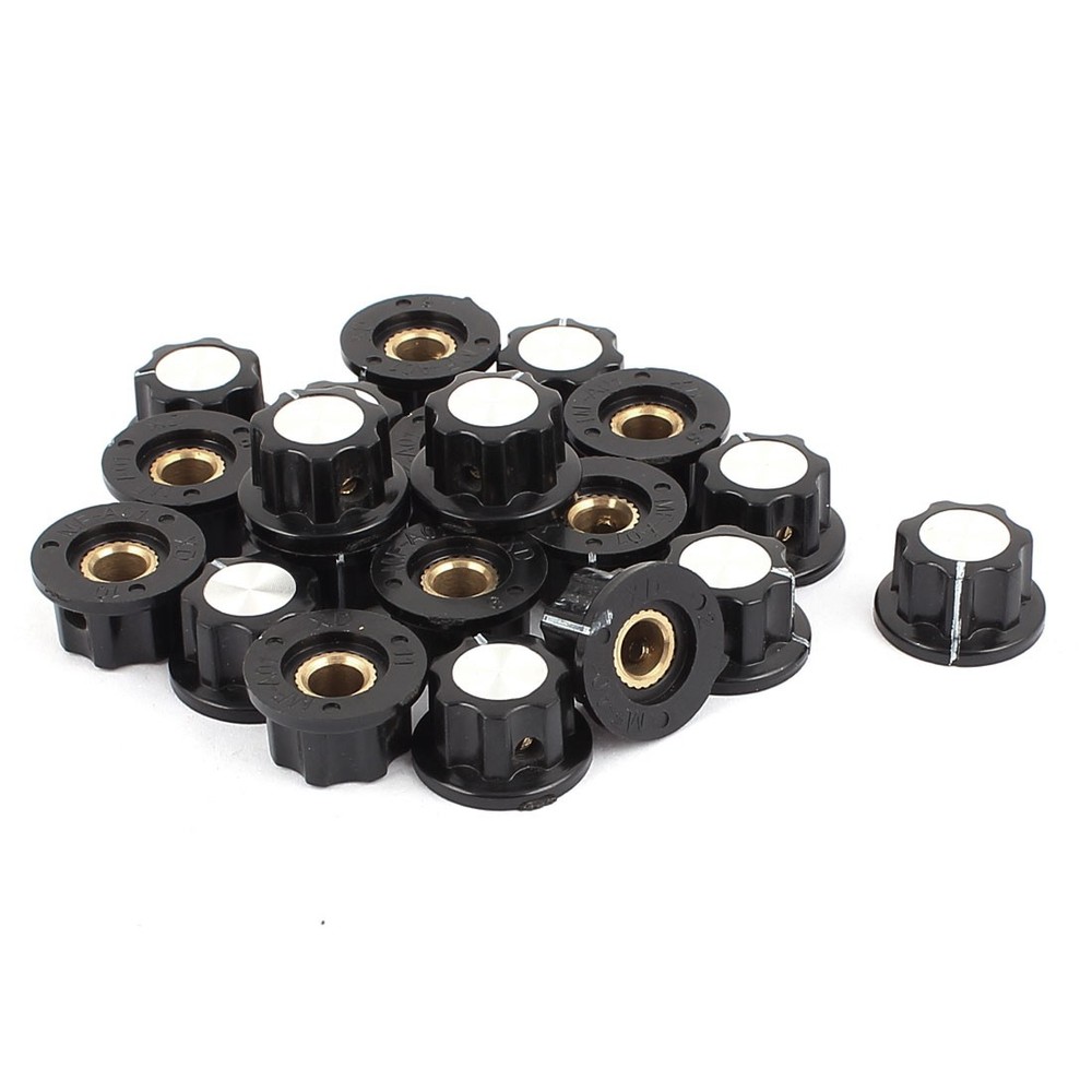 Black Plastic Ribbed Grip 6mm Shaft Potentiometer Control Rotary Knob Cap 20Pcs