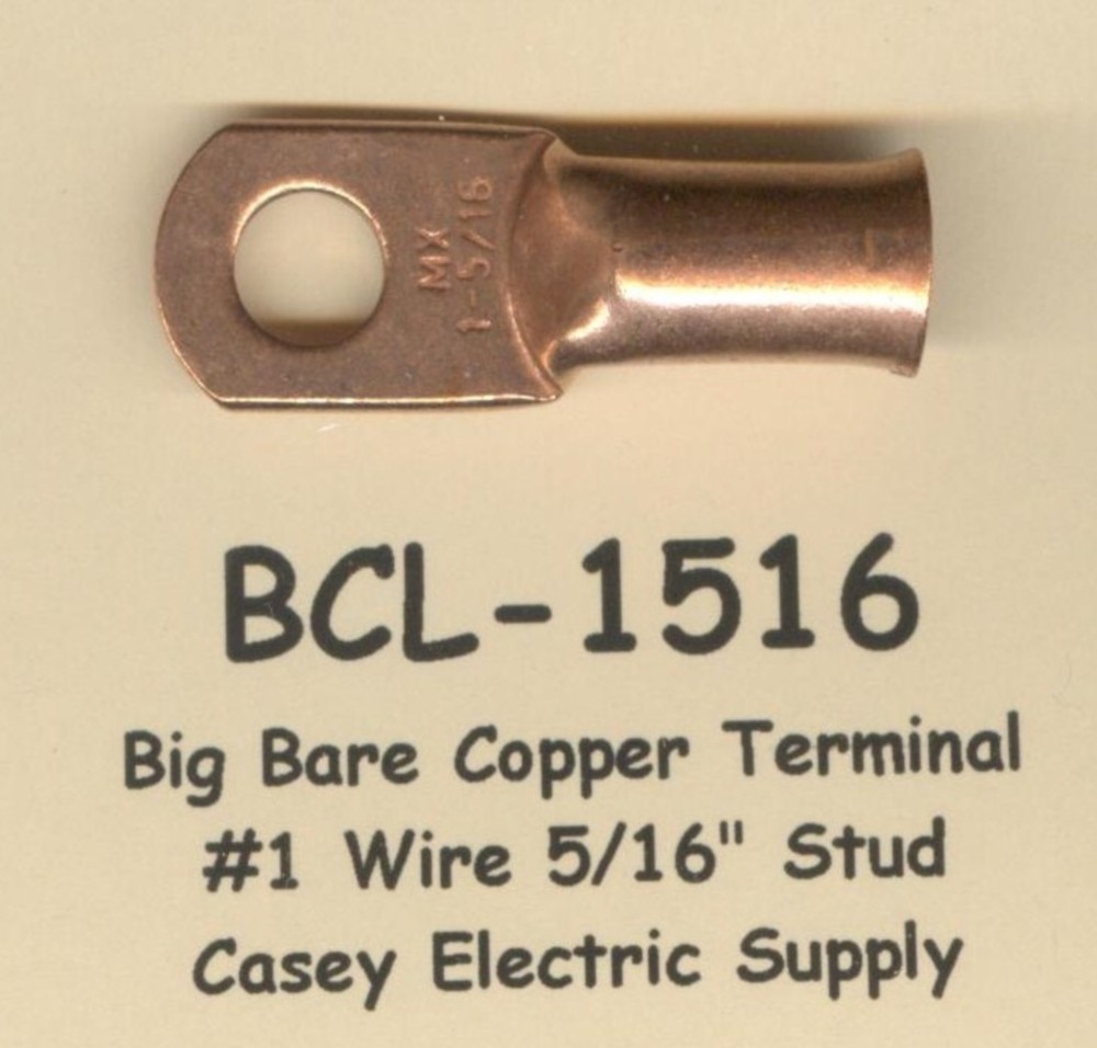 20 Bare BIG COPPER LUG Battery Ring Terminal Connector #1 Wire Gauge 5/16″ Stud