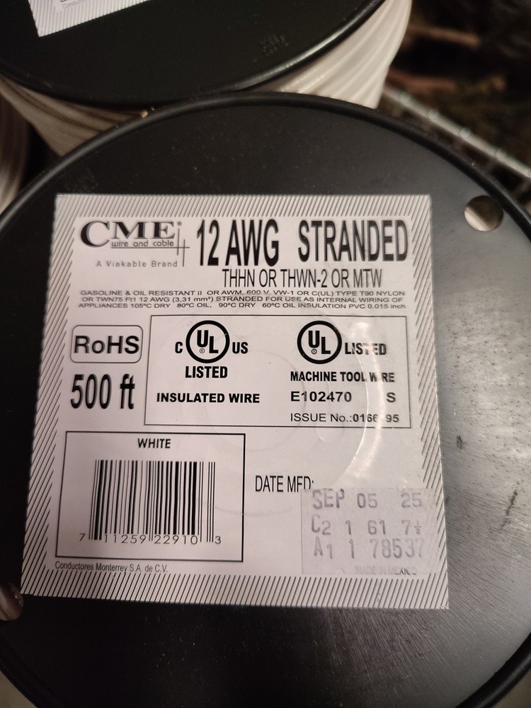 White 12 AWG Stranded Copper Wire 500 FT 600V