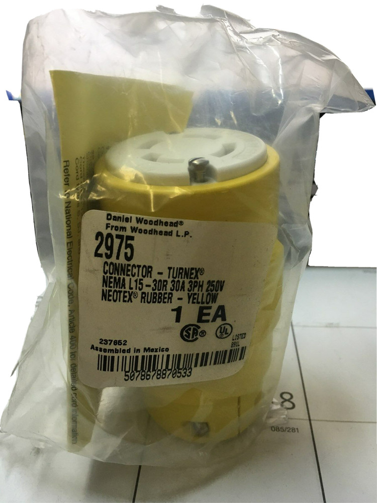 WOODHEAD 2975 TURNEX NEMA L15-30R , 30AMP, 3PH, 250V, NEOTEX RUBBER CONNECTOR