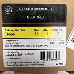 ABB/GE Industrial TN165, Field Installable, Neutral Kit for Safety Switch, 1 pc