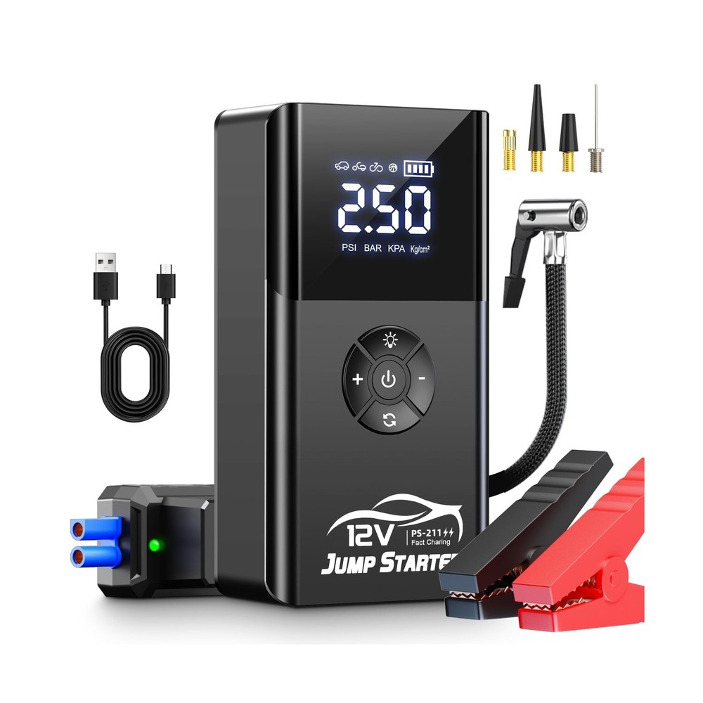 Jump Starter with Air Compressor, 8000A 180PSI, Portable Car Battery Jump Sta…