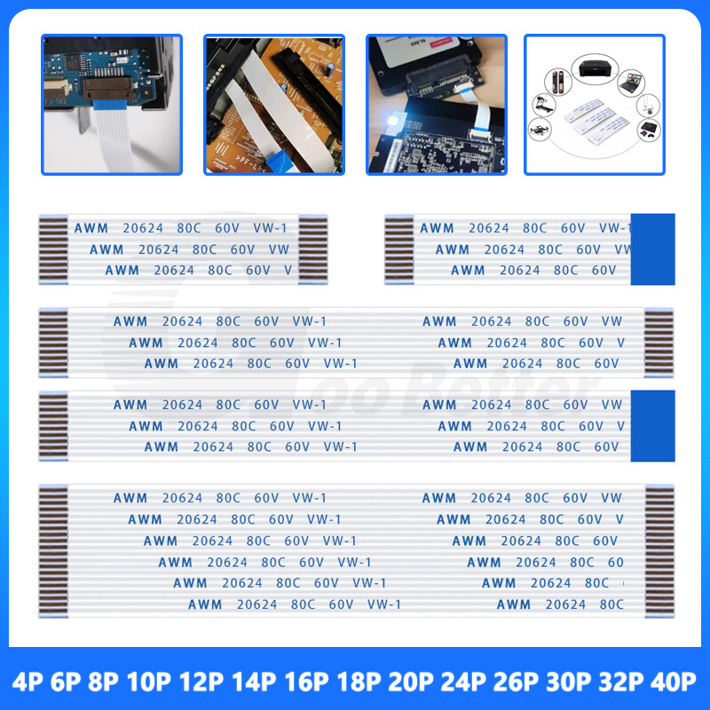 10pcs FFC FPC Flexible Flat Cable Ribbon 4-40Pin Pitch 0.5/1.0mm AWM 20624 80C