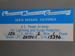 NOS LIGHTNING and SURGE PROTECTION Lightning Protection Corp. Model LPC 20104