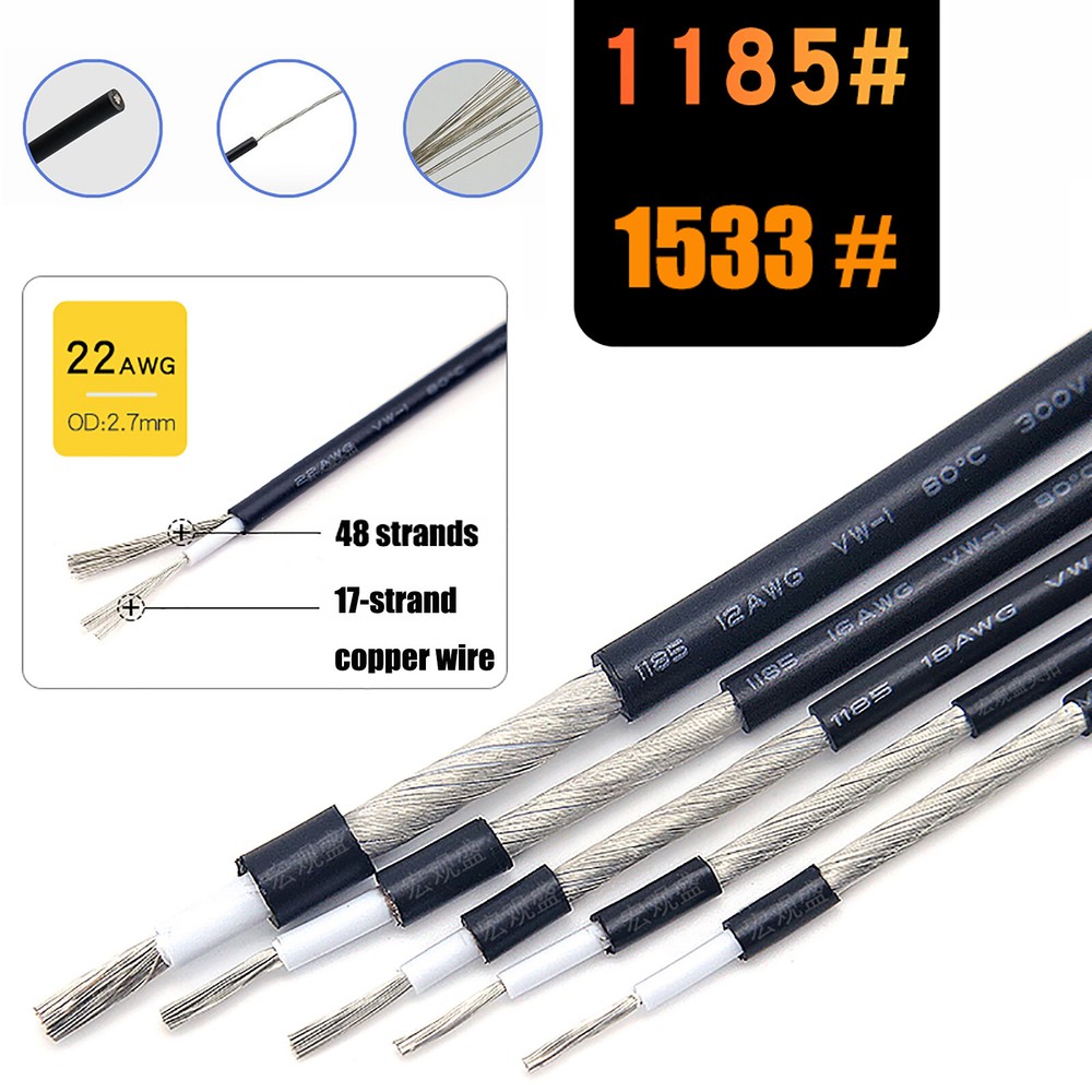 Single Core Shield Wire 28/26/24/22 – 14AWG Audio Cable UL1533 UL1185 Black/Grey