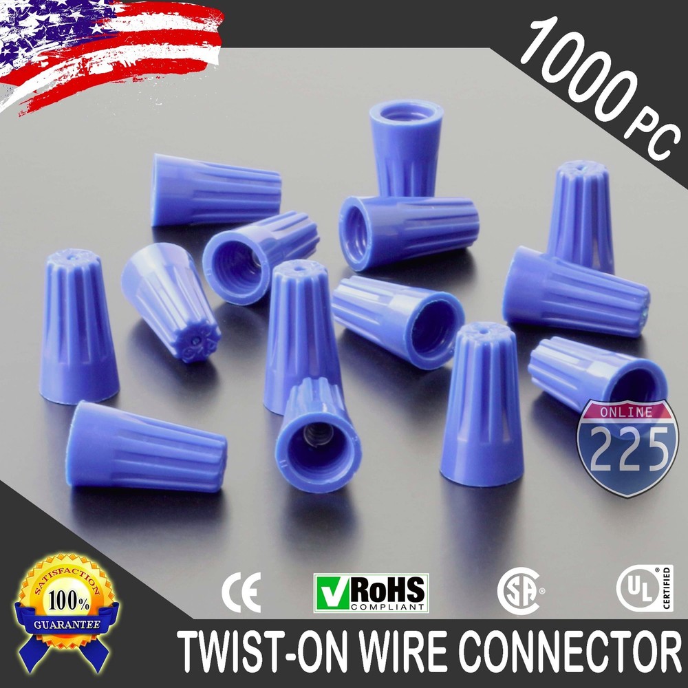 1000 Blue Twist-On Wire Connector Connection nuts 22-14 Gauge Barrel Screw US