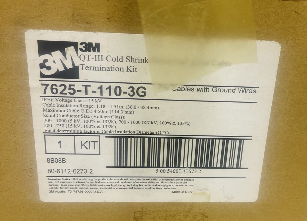 3M NO. 7625-T-110-3G COLD SHRINK QT-III 3/C TERMINATION KIT TAPE SHIELDED