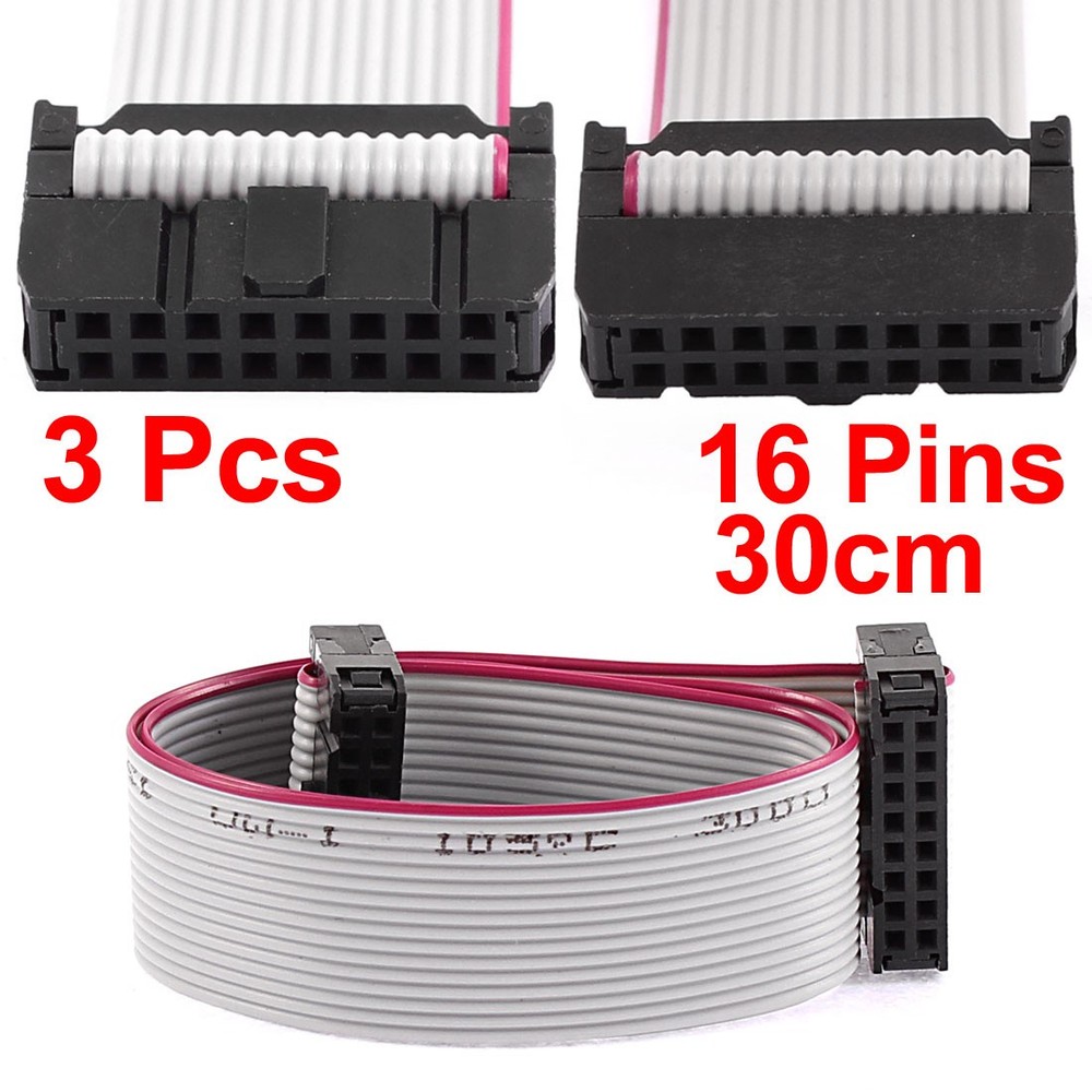 2.54mm Pitch 16 Pins 16 Wires F/F IDC Connector Flat Ribbon Cable 30cm 3pcs