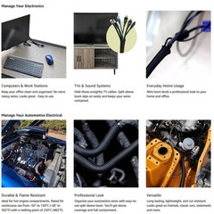 Self Closing Cable Manage Braided Split Sleeve Wire Wrap Organize Loom Black LOT