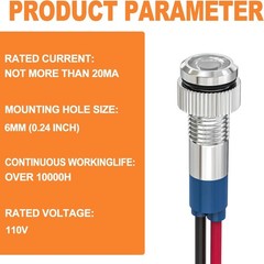 Energy Saving Indicator Light LED 12V 24V 110V 20mA Panel Mount White LED