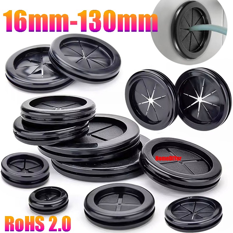 RoHS 2.0 Black Rubber Grommets Cable Wiring Grommet Cable Protect Plugs 16-130mm