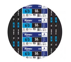 Southwire 63949232 8/3 Romex Type Nm-B W/g Non-Metallic Wire, 50 ft, Black