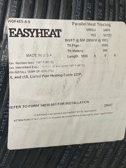 1000’ Easy Heat SR82J 240V 8W/Ft @ 50°F Self Regulating Heat Trace Cable Tape