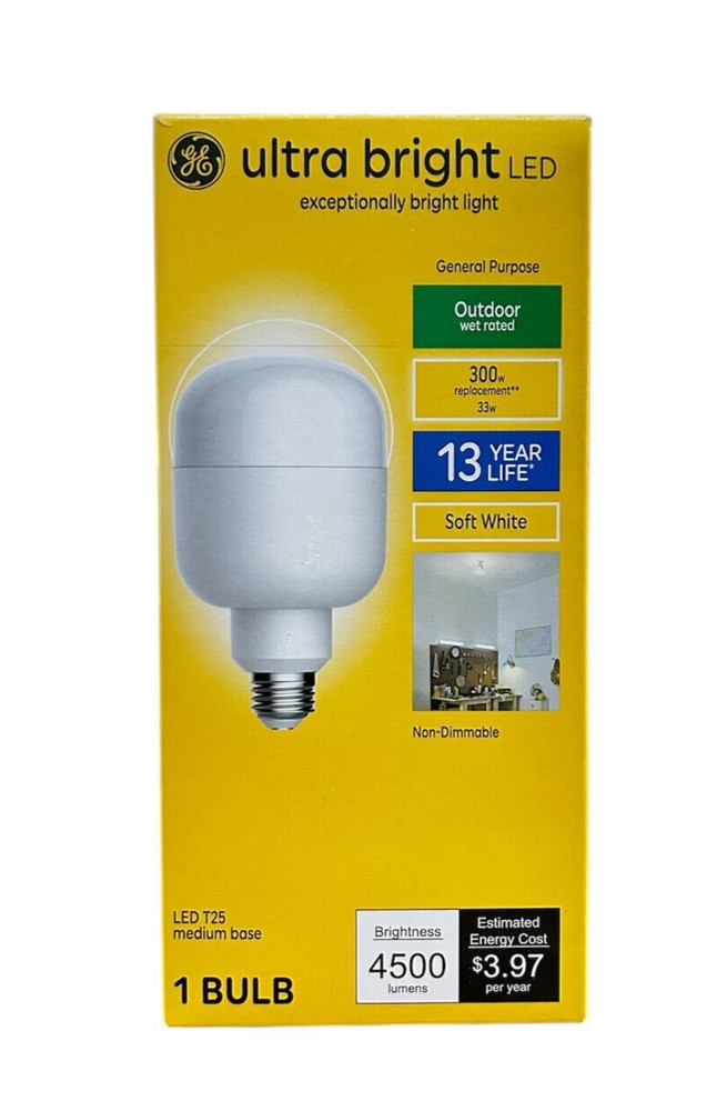 GE Ultrabright LED 300W Equivalent T25 Light Bulb 93128935 Outdoor Rated