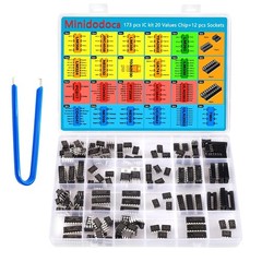 173 Piece IC Chip Assortment Kit with 12 Sockets and IC Plier for Electronics