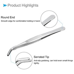 Tweezers, 160mm Length, Stainless Steel Curved Blunt Serrated Tip Tweezer