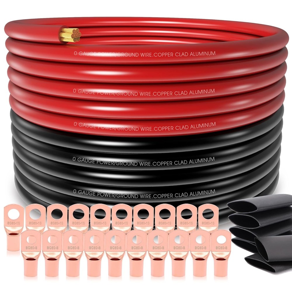 40FT 0 Gauge Wire Copper Clad Aluminum,1/0 Battery Cable,20pcs Lugs