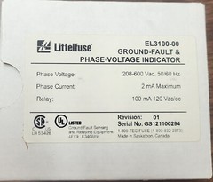 NEW Littelfuse EL3100-00 Ground-Fault & Phase Voltage Indicator 208-600 VAC 2mA