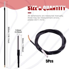 3m/9.8ft DS18B20 Waterproof Temperature Sensors Digital Temp Probe Pack of 5 NEW