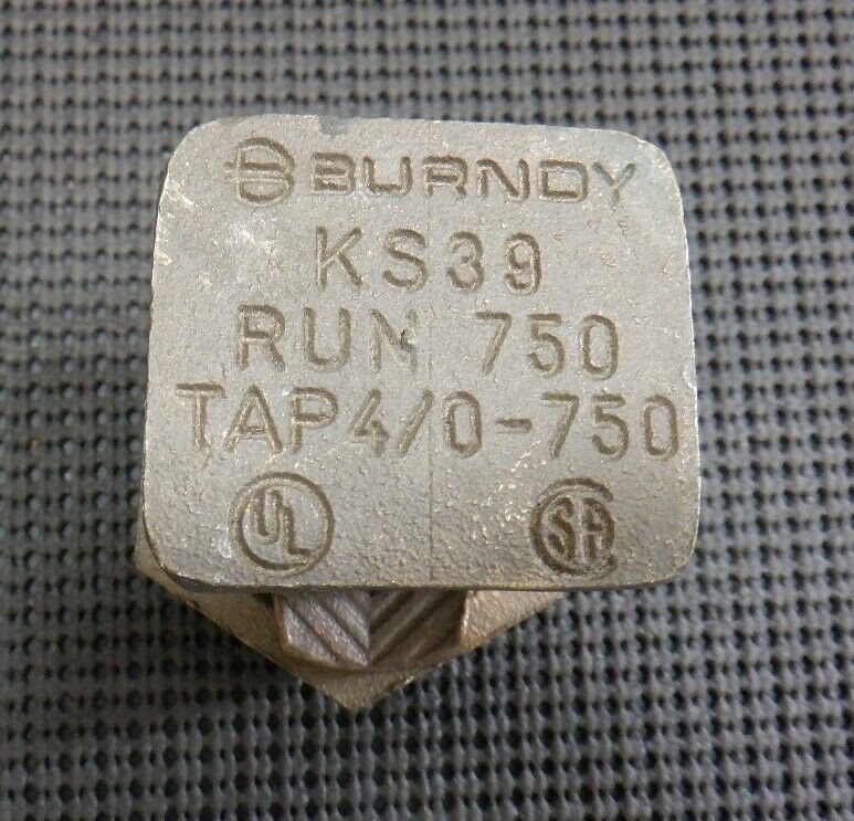 Burndy KS39 Run 750 Tap 4/0 – 750 Split Bolt Connector – New No Box