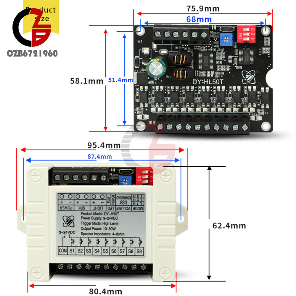 DC9-24V 60W Voice Broadcast Module one-to-one Trigger Control MP3 Player