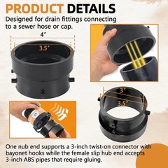 3″ RV Sewer Hose Bayonet to 3″ PVC Adapter with Thread Seal Tape, Black