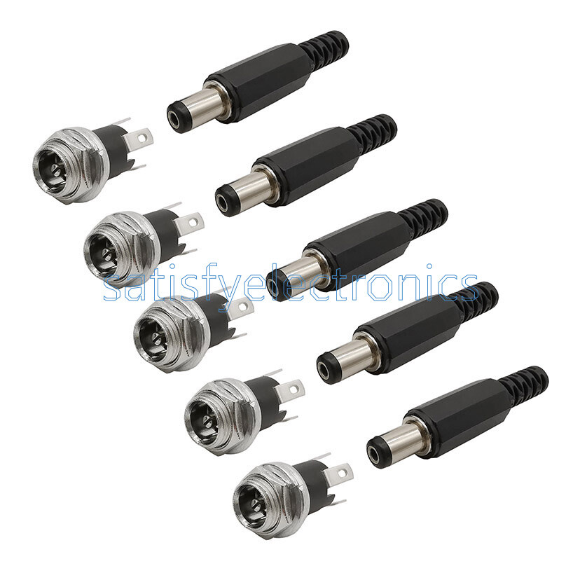 5.5mm x 2.1mm DC Power Supply Plug Connector + Female Metal Panel Mount Socket S