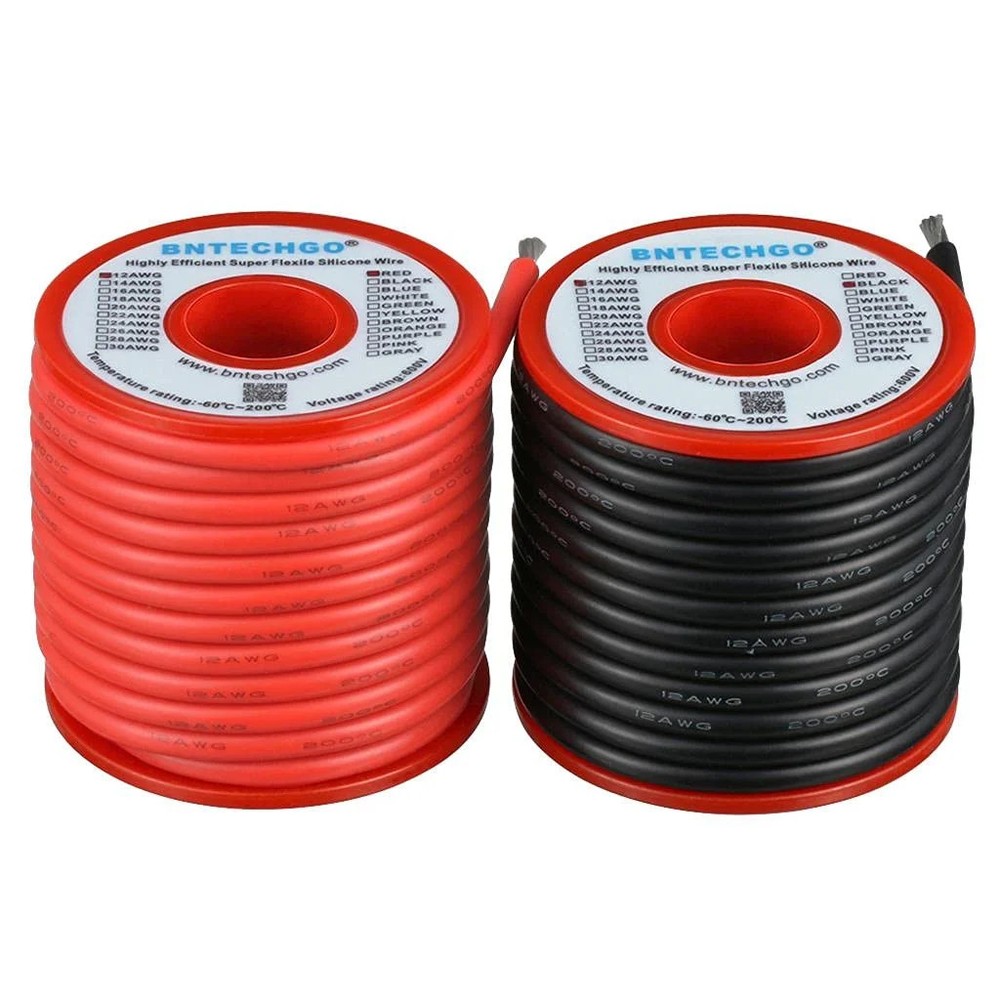 BNTECHGO 12 Gauge Silicone Wire Spool red and Black Each 25ft Flexible 12 AWG St