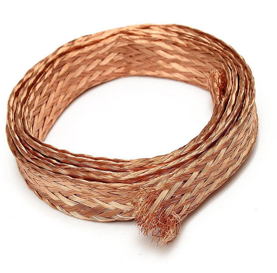 20ft 6mm Flat Copper Braid Cable Bare Copper Braid Wire Ground Lead