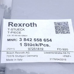 Rexroth 3842558654 Modular Cable Duct, T-Piece, 80x80x80mm Dimensions, Grey