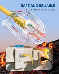 2 Pack 12/3 Tri Tap Extension Cord 24in Heavy Duty 15A LED Plug Yellow