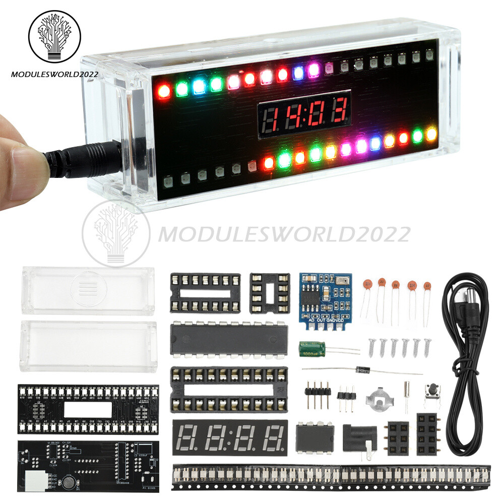 DIY Digital Clock Kit Voice Control Music Spectrum Display LED Electronic Kit