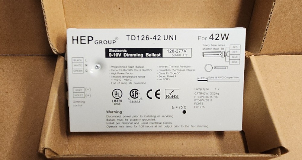 HEP TD126-42 UNI ELECTRONIC 0-10V DIMMING BALLAST 42W